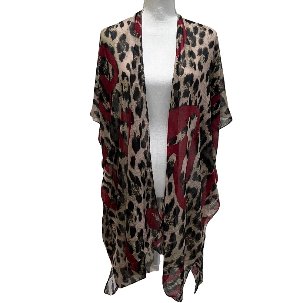New Jessica McClintock Kimono Women OS Leopard Red Sheer Animal Cover Up Y2K